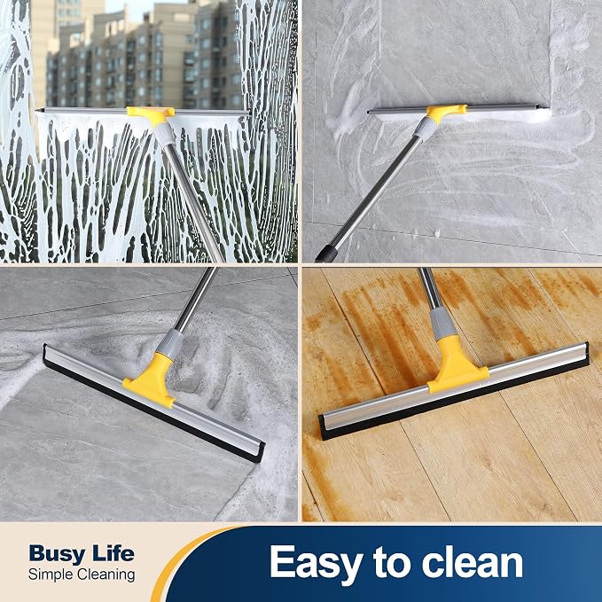 Yocada 17.7" Floor Squeegee Rubber TPR Blade Scrubber Broom 61.8inch Pole - Image 4