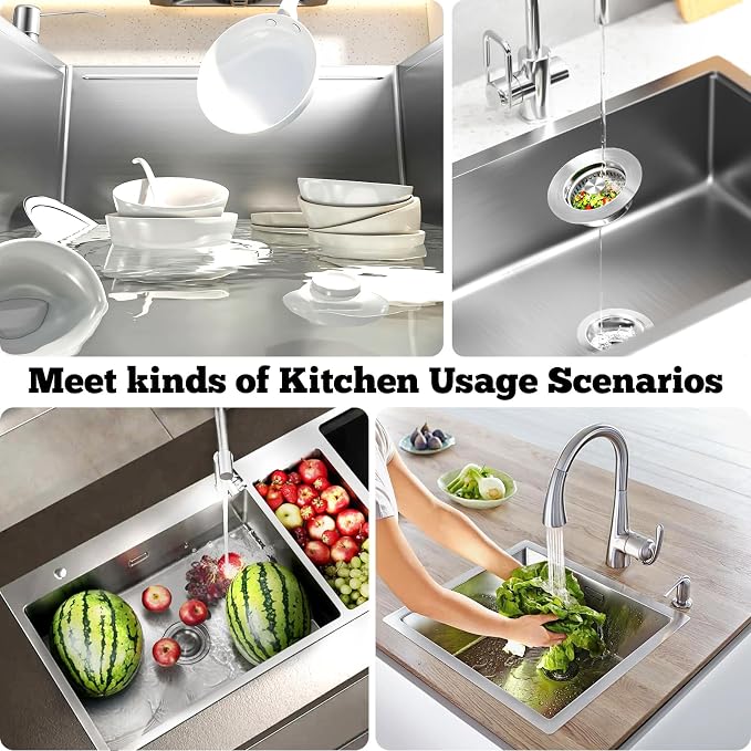 Upgraded 3 in 1 Kitchen Sink Drain Strainer Stopper, Brushed Stainless Steel - Image 4