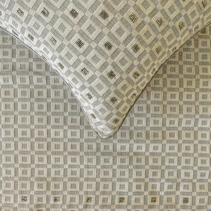 The HomeCentric King/Queen/Twin Grey Decorative Twin 53"x18" Bed Runner with Pillow Cover, Checkered, Beaded, Hand Embroidery Bed Scarf on Velvet Fabric - The Brick Effect