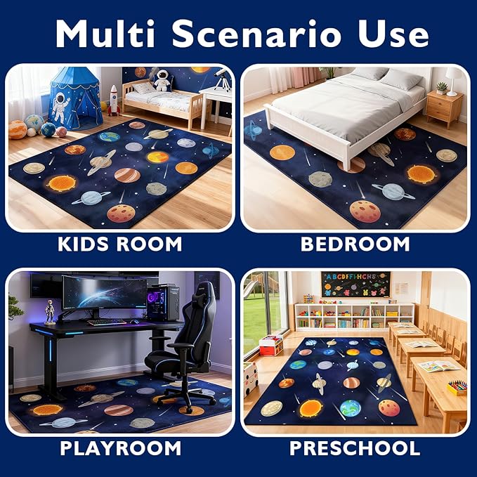 Kids Play Rugs 5'x7' Kids Rugs for playroom, Kid Educational Rug Classroom Rug, Space Planet Rug Space Planet Theme Play Mat for Living Room Dining Room Classroom Decor