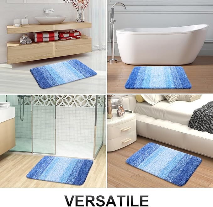 OLANLY Luxury Toilet Rugs U-Shaped 24x20, Extra Soft and Absorbent Microfiber Bathroom Rugs, Non-Slip Plush Shaggy Bath Mat, Machine Wash Dry, Contour Bathroom Mats for Toilet Base, Light Royal Blue