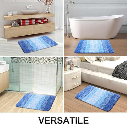 OLANLY Luxury Toilet Rugs U-Shaped 24x20, Extra Soft and Absorbent Microfiber Bathroom Rugs, Non-Slip Plush Shaggy Bath Mat, Machine Wash Dry, Contour Bathroom Mats for Toilet Base, Light Royal Blue
