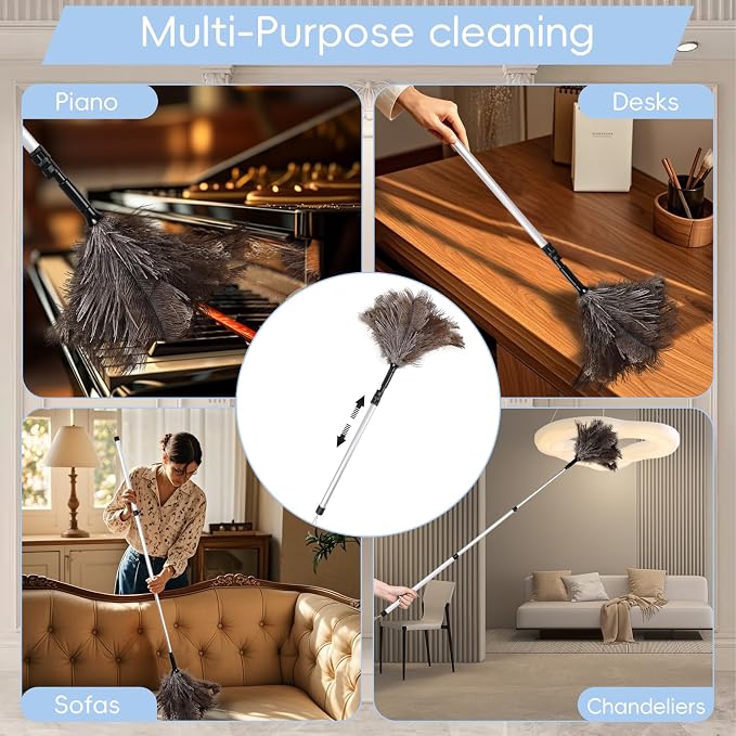 THARAHT Extendable Ostrich Feather Duster up to 25-49 inches Fluffy Feathers - Image 6