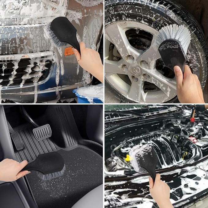 Wheel Rim Tire & Carpet Cleaning Brush Set, Soft & Stiff Bristle Wash Cleaning - Image 3