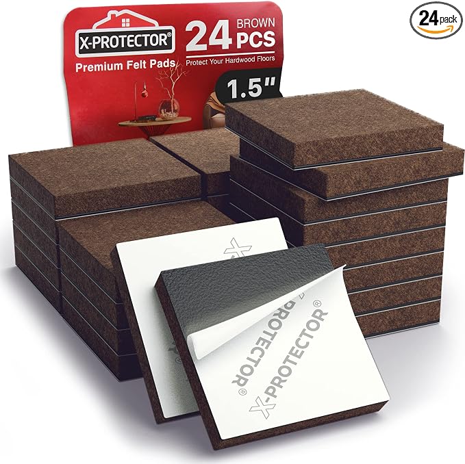 24 Heavy-Duty Felt Furniture Pads 1.5” 1/4” Thick X-Protector! Square Felt Pads by X-Protector