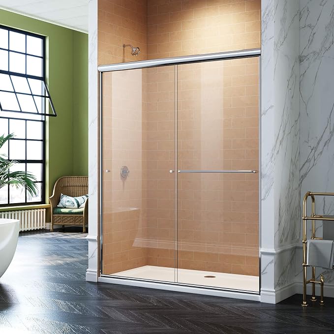 SUNNY SHOWER Double Sliding Shower Door Semi-Frameless Shower Enclosure 1/4 - Image 2