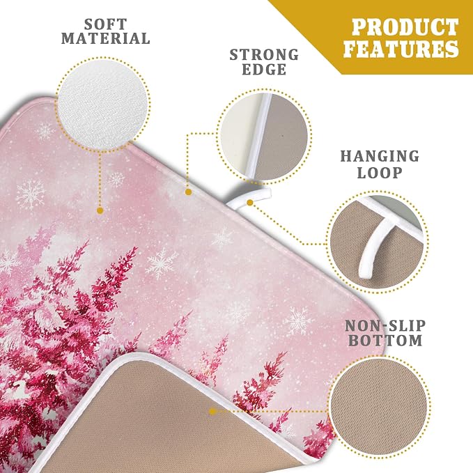 Pink Winter Dish Drying Mat Forest Washable Drying Matt Kitchen Counter - Image 4