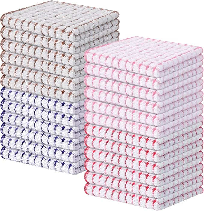 Kitinjoy Cotton 24 Pack Terry Kitchen Dish Cloths, 12 x 12 Inches Super Soft by Kitinjoy