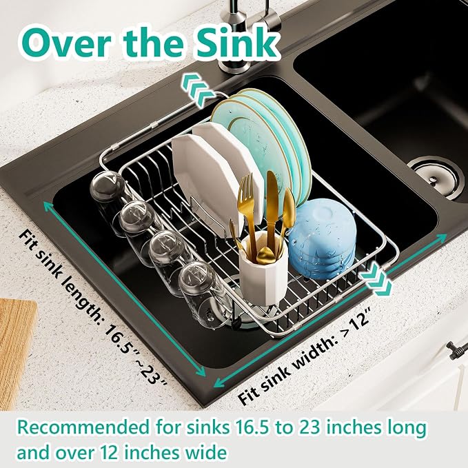 Dish Drying Rack in Sink Expandable Stainless Steel Kitchen Dish Drainer - Image 3