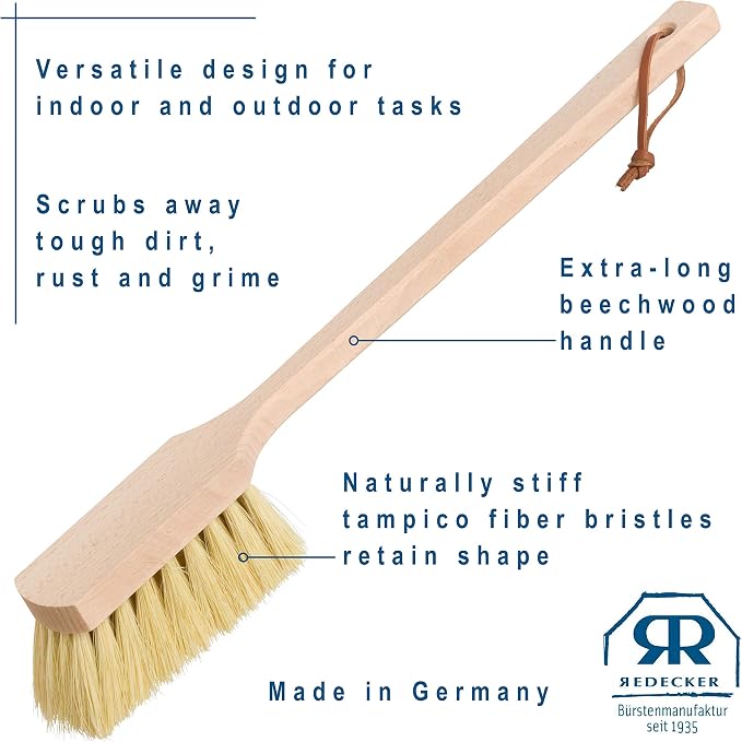 Redecker Wheel Brush, Extra-Long Handle, Beechwood and Durable Tampico Fiber - Image 4