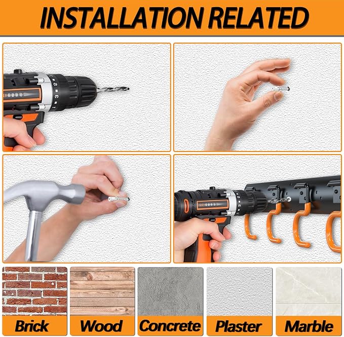 3-H 6×16" All Metal Garden Tool Organizer, Garage Tool Organizer, Broom Holder - Image 5
