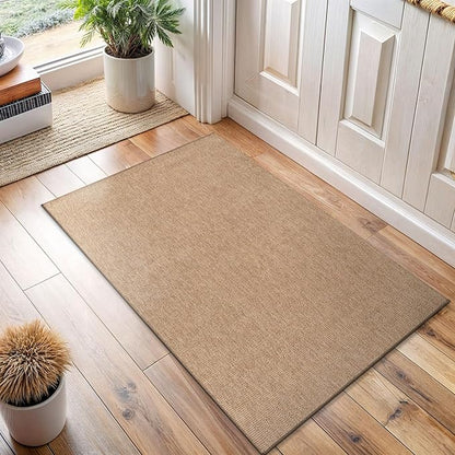 Washable Easy Jute Rug 2x3, Indoor Outdoor Doormat Natural Color Farmhouse Area Rugs for Living Room, Kitchen Rug High Traffic Area, Easy Clean Solid Boho Woven Design Outside Carpet (2 X 3 Natural)