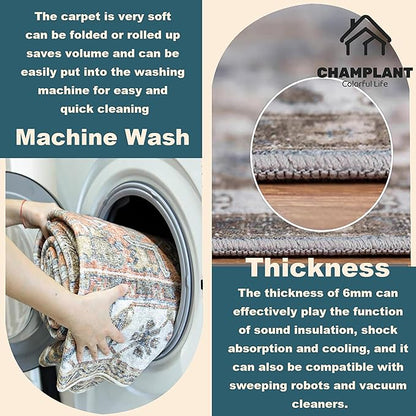 2'x3' Deep Khaki Area Rug Washable Door Mat Vintage Distressed Doormat Indoor Entrance Traditional Thin Floral Print Non Slip Carpet for Kitchen Bathroom Bedroom Living Room