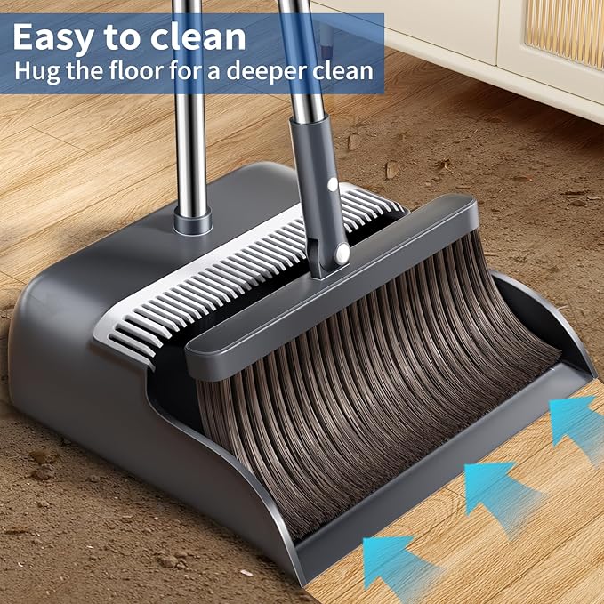 Broom with Dustpan Combo Set, Broom and Dustpan Set with 51.6" Long Handle & - Image 3
