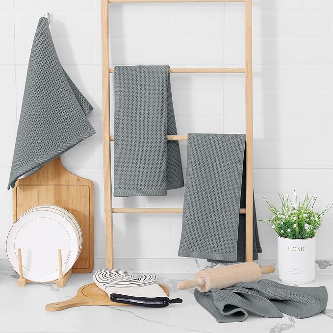 Homaxy 100% Cotton Waffle Weave Kitchen Towels, Quick Drying Cleaning Towels - Image 6