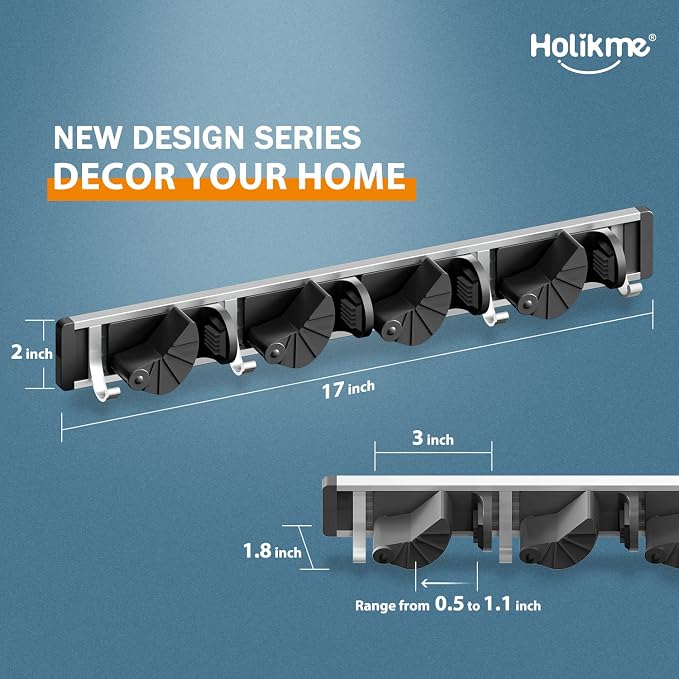 Holikme Mop Broom Holder Wall Mount Metal Pantry Organization and Storage - Image 6