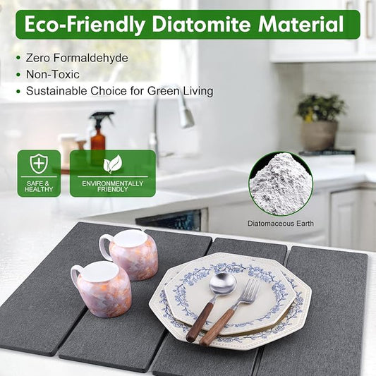 Stone Dish Drying Mat for Kitchen Counter, Foldable Diatomaceous Earth Large - Image 2