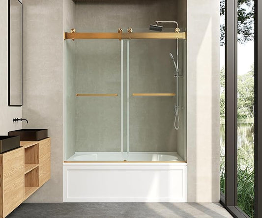 Frameless Soft-Close Bathtub Shower Door, 66 "H, 3/8" Clear Tempered Glass by CRISSENSSI