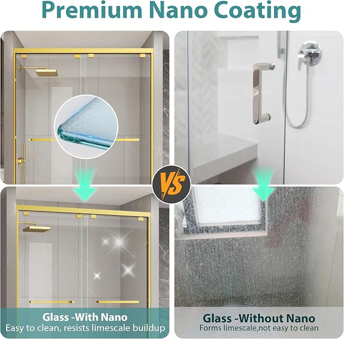 KPUY Glass Shower Door, 49-54" W x 76" H Semi-Frameless Double Sliding Shower - Image 3