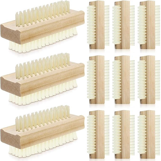 Patelai 12 Pack Wooden Nail Brush Bulk Two-sided Hand Fingernail Brush Non-slip by Patelai