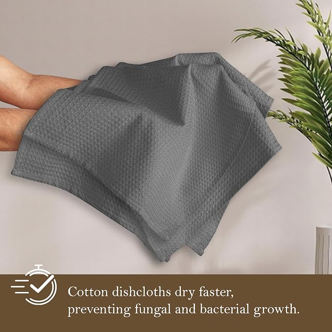 Grey Waffle Dishcloths, 12x12 Inch, 100% Cotton, and Quick Drying - Image 3