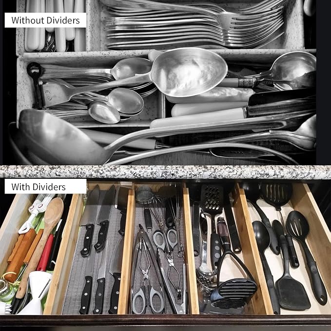 Utoplike 4 pcs Bamboo Kitchen Drawer Dividers Large, Adjustable Drawer - Image 5