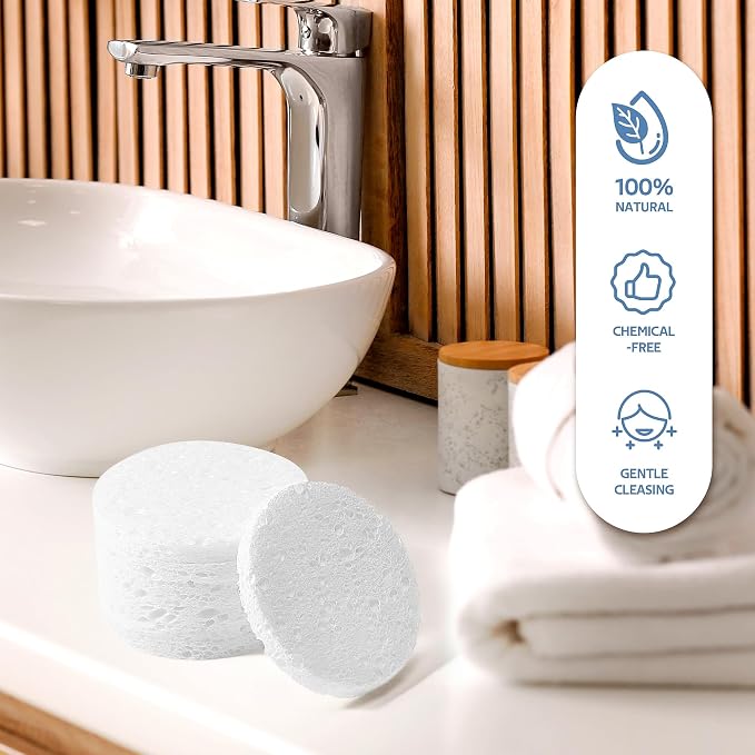 50-Count Compressed Facial Sponge, GAINWELL White Cellulose 100% Natural - Image 7