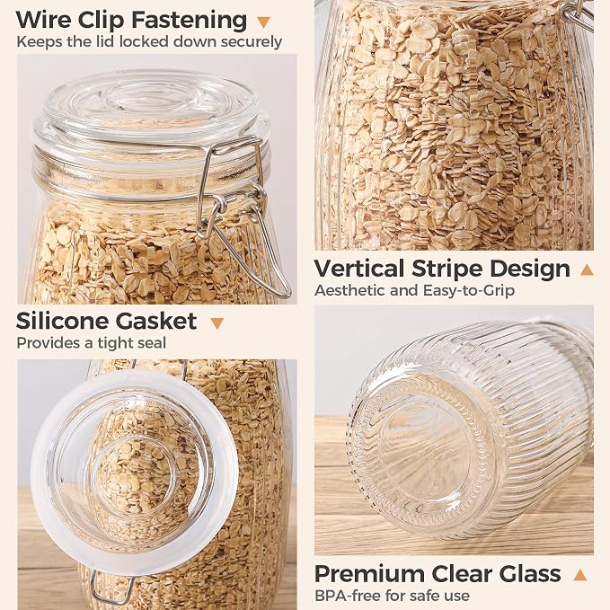 ComSaf Airtight Glass jar with lid 51oz Set of 3, Glass Storage Containers with - Image 3