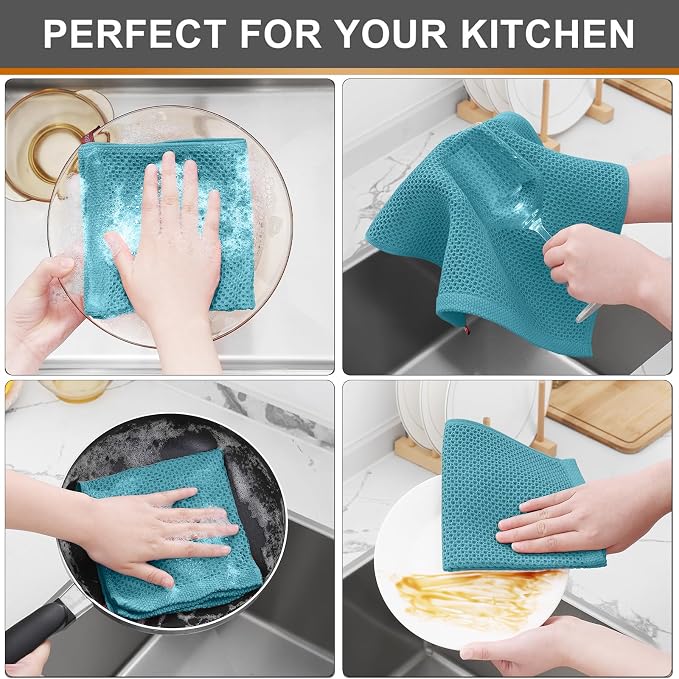 Kitinjoy 100% Cotton Kitchen Dish Cloths, 6 Pack Waffle Weave Ultra Soft - Image 4