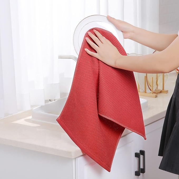 Homaxy 100% Cotton Waffle Weave Kitchen Towels, Quick Drying Cleaning Towels - Image 4