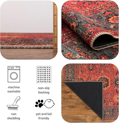 Keen Home Design 10x14 Rug - Machine Washable Area Rug with Non-Slip Backing, Ideal for Living Room, Dining Room, Bedroom - Vintage, Easy Clean, Durable, Low Pile Rug - (9'7" x 14')