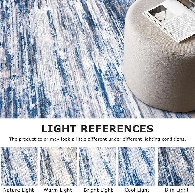 3x10 Modern Abstract Runner Rug for Hallways, Navy Blue Gray Neutral Multi Super Soft Hallway Decor Kitchen Rugs with Non-Slip, Non-Shedding Washable Rug for Entryway Bedroom Indoor