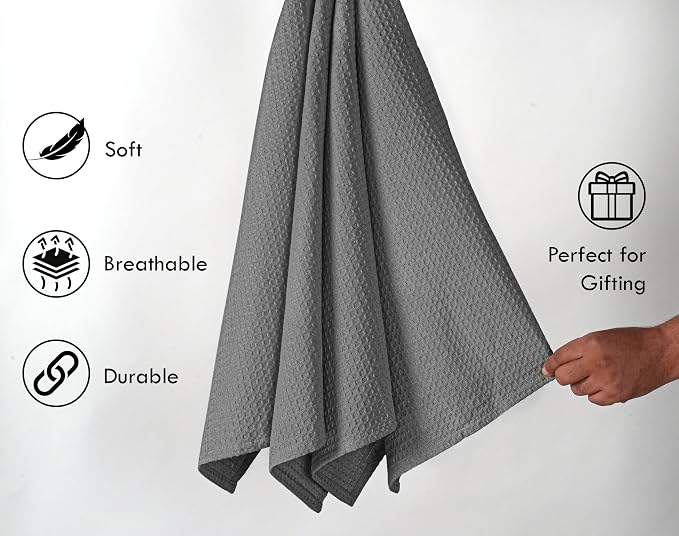 Grey Waffle Dishcloths, 12x12 Inch, 100% Cotton, and Quick Drying - Image 2