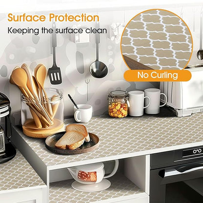 Shelf and Drawer Liner for Kitchen Cabinets Non-Adhesive, Strong Grip Non-Slip Thickened Cabinet Liners for Shelves, Waterproof Mats for Dresser Cupboard, Beige, 12 in x 20 Feet