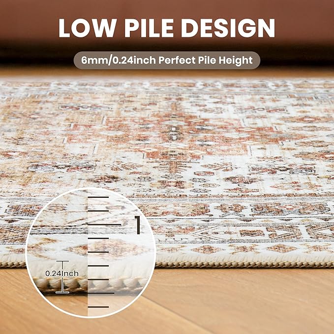 zesthome 9x12 Area Rugs,Stain Resistant Washable Rug,Ultra-Thin Rugs for Living Room,Bedroom,Non-Slip Backing Home Decor Large Area Rug (Orange,9'x12')