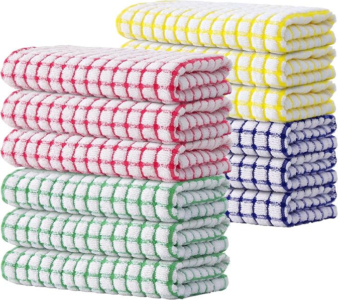 Kitinjoy Cotton 12 Pack Terry Kitchen Towels, 16 x 25 Inches Super Soft and by Kitinjoy