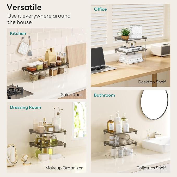 2 Pcs Cabinet Organizer Shelf，Stackable Kitchen Counter Shelves, Spice Rack - Image 6