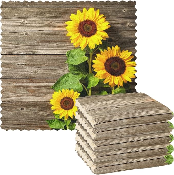 ALAZA Dish Towels Kitchen Cleaning Cloths Autumn Sunflowers On Wooden Board by ALAZA