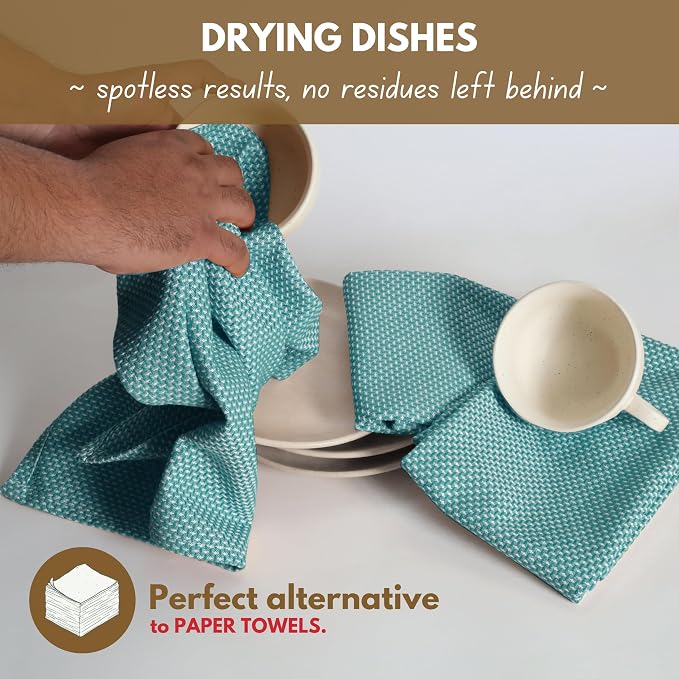 Native Fab 4 Pack Dotted Pattern Kitchen Dish Towels Cotton Super Absorbent - Image 3