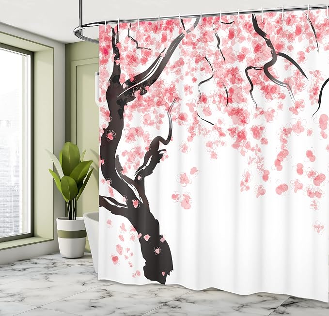 Ambesonne Floral Shower Curtain, Dogwood Tree Blossom in Watercolor Painting - Image 4