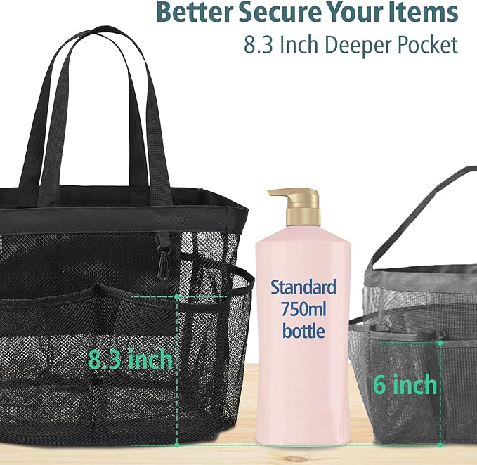 F-color Mesh Shower Caddy Portable, X Large 7 Deeper Pockets Shower Bag Basket - Image 2