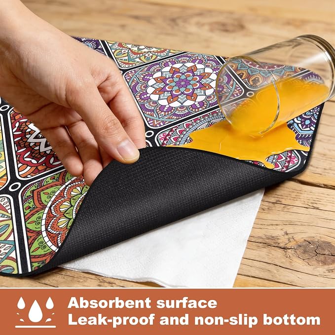 Yamaziot Boho Coffee Mat 12"x20", Floral Dish Drying Mat - Image 7