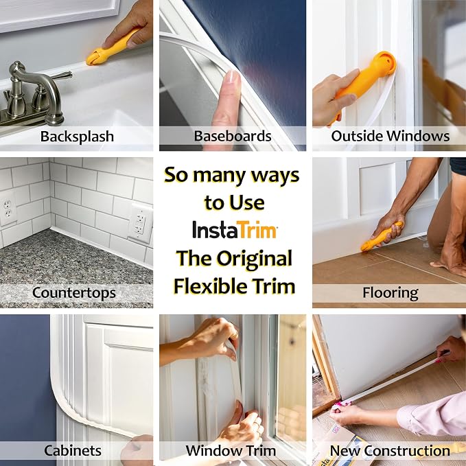 InstaTrim The Original Flexible Trim - 50ft White 3/4" Wide Caulk Tape - - Image 11