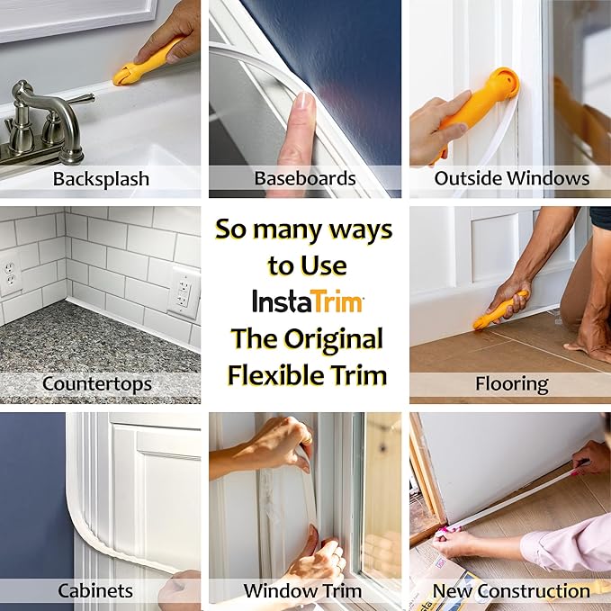 InstaTrim The Original Flexible Trim -10ft Grey 3/4" Wide Caulk Tape - Image 12