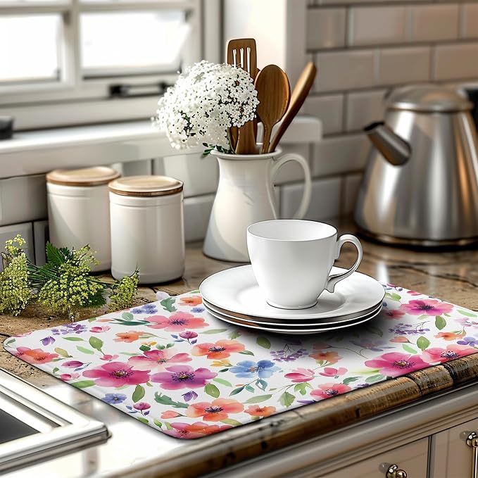 Spring Floral Dish Drying Mat Flowers Summer Kitchen Mat Dish Drying Pad - Image 6