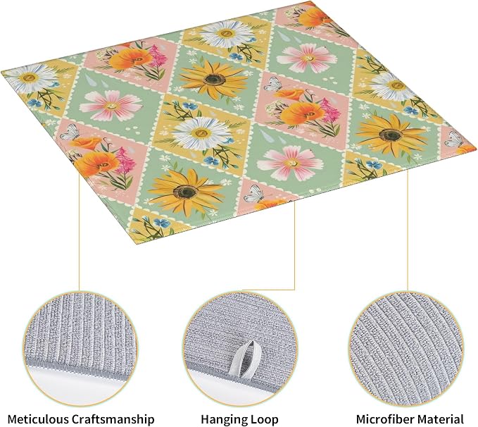 Daisy Flowers Dish Drying Mat 16x18 Inch, Microfiber Absorbent Fast Dry Mat - Image 3
