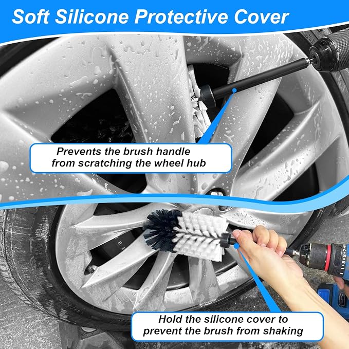Wheel Brush Kit, Soft Drill Wheel Cleaner Brush, No Scratches Highly Dense Car - Image 5