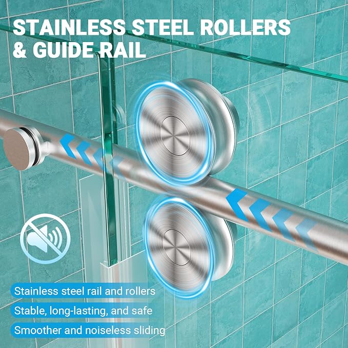 Frameless Sliding Shower Door 56–60 in W x 76 in H, 10mm Clear Tempered Glass - Image 5