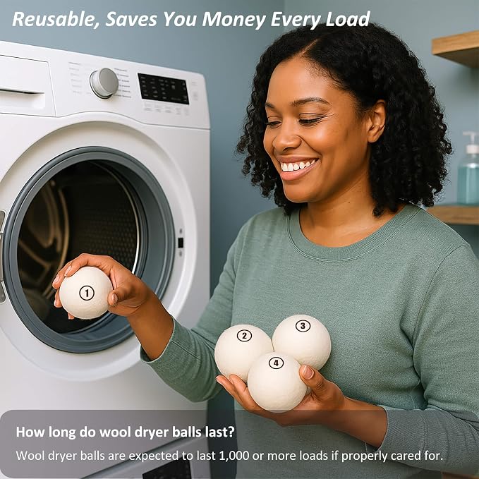 Sheep Wool Dryer Balls 12 Pack L Premium Natural Fabric Softener, Reusable - Image 4