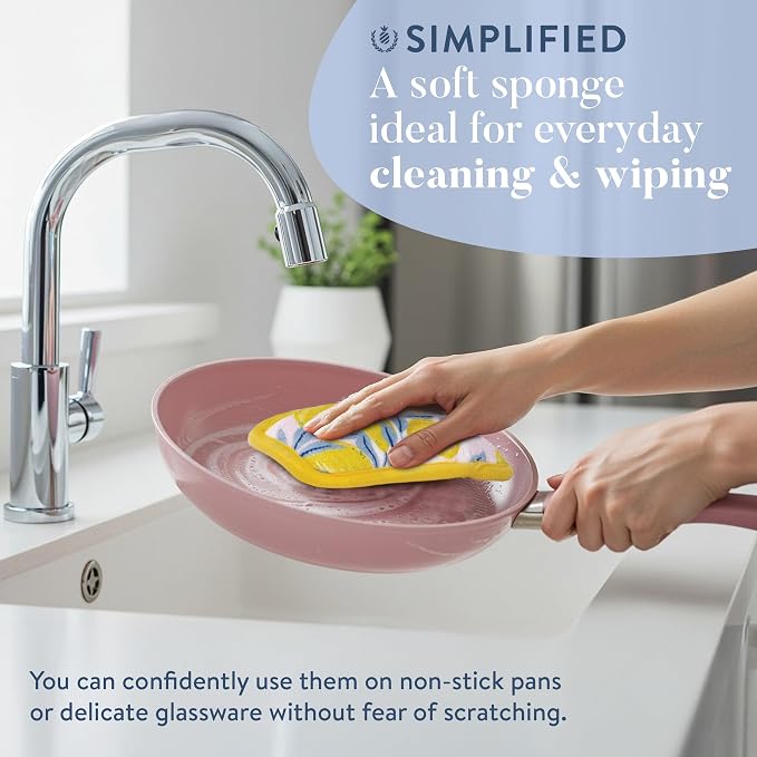 Simplified 5-Pack Scrub & Wipe 2-in-1 Dishwashing Sponges - Image 2